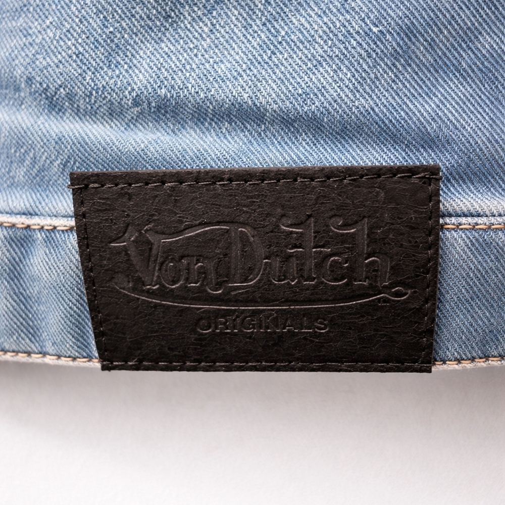🆕Von Dutch Women’s Cropped Denim Jacket Y2K Logo Patch Blue Jean Trucker Jacket - Picture 7 of 9
